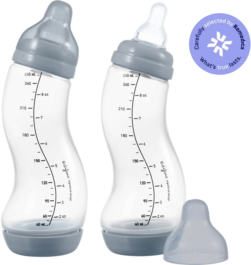 Babyfles Natural - 250 ml - Wit - 2 Stuks - S-fles - Anti Koliek by Difrax in Grijs – product photo