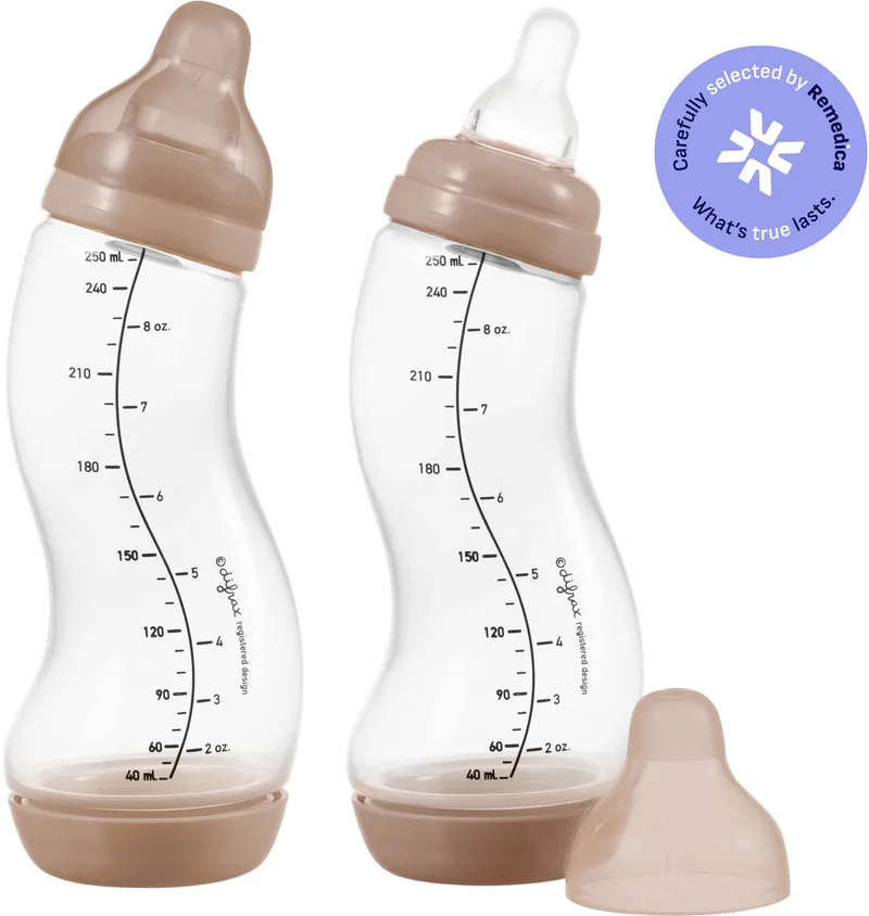 Babyfles Natural - 250 ml - Wit - 2 Stuks - S-fles - Anti Koliek de Difrax en Koffiebruin – photo produit