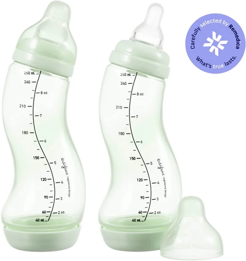 Babyfles Natural - 250 ml - Wit - 2 Stuks - S-fles - Anti Koliek de Difrax en Lichtgroen – photo produit