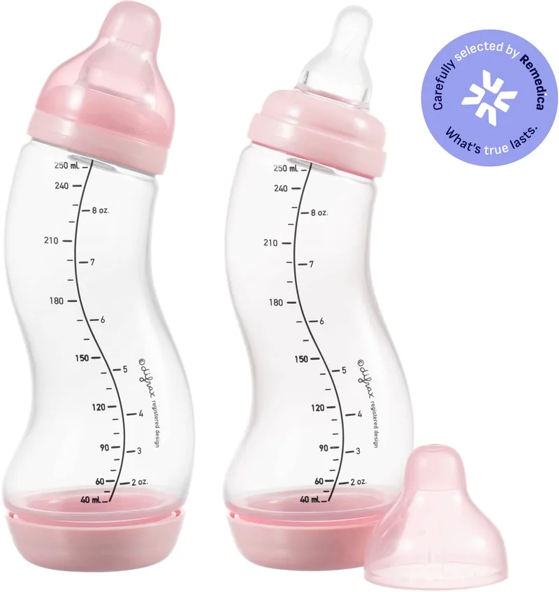 Babyfles Natural - 250 ml - Wit - 2 Stuks - S-fles - Anti Koliek de Difrax en Roze – photo produit