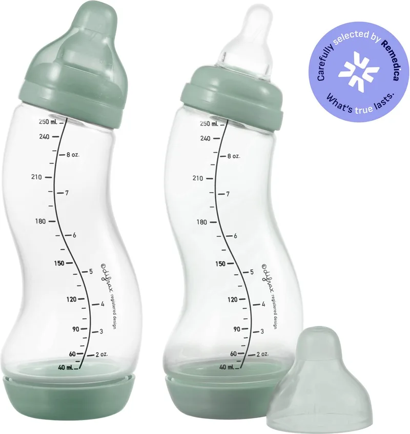 Babyfles Natural - 250 ml - Wit - 2 Stuks - S-fles - Anti Koliek de Difrax en Saliegroen – photo produit