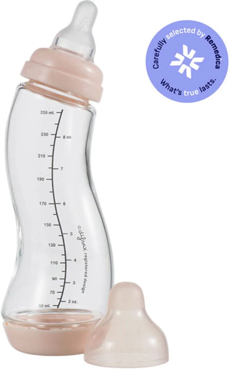 Babyfles Natural Glas - 250 ml - 1 Stuk - S-fles - Anti Koliek van Difrax in Lichtroze – productfoto