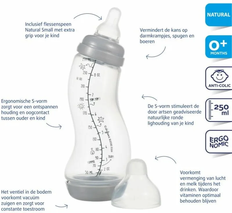 Natural - Babyfles - 250 ml - (licht) van Difrax in Blauw – productfoto