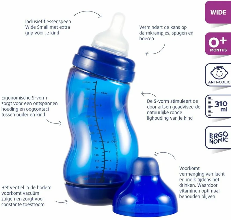 S-Fles Breed van Difrax in Grijs – productfoto