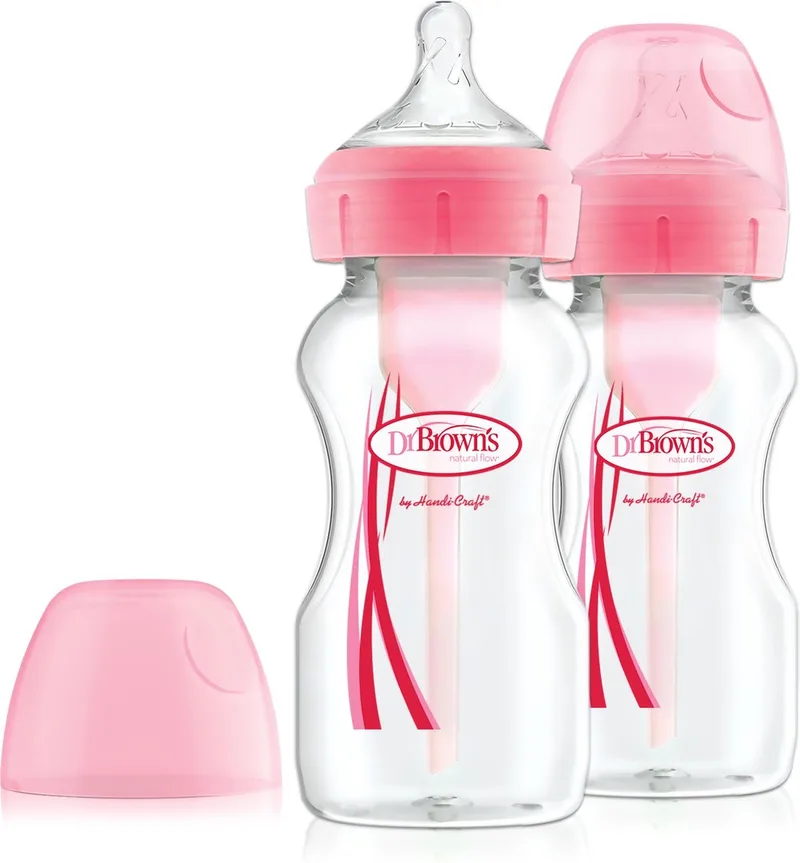 Options+ Anti-Colic Babyfles - Brede halsfles - 270ml - 2 stuks by Dr. Brown's in Roze – product photo