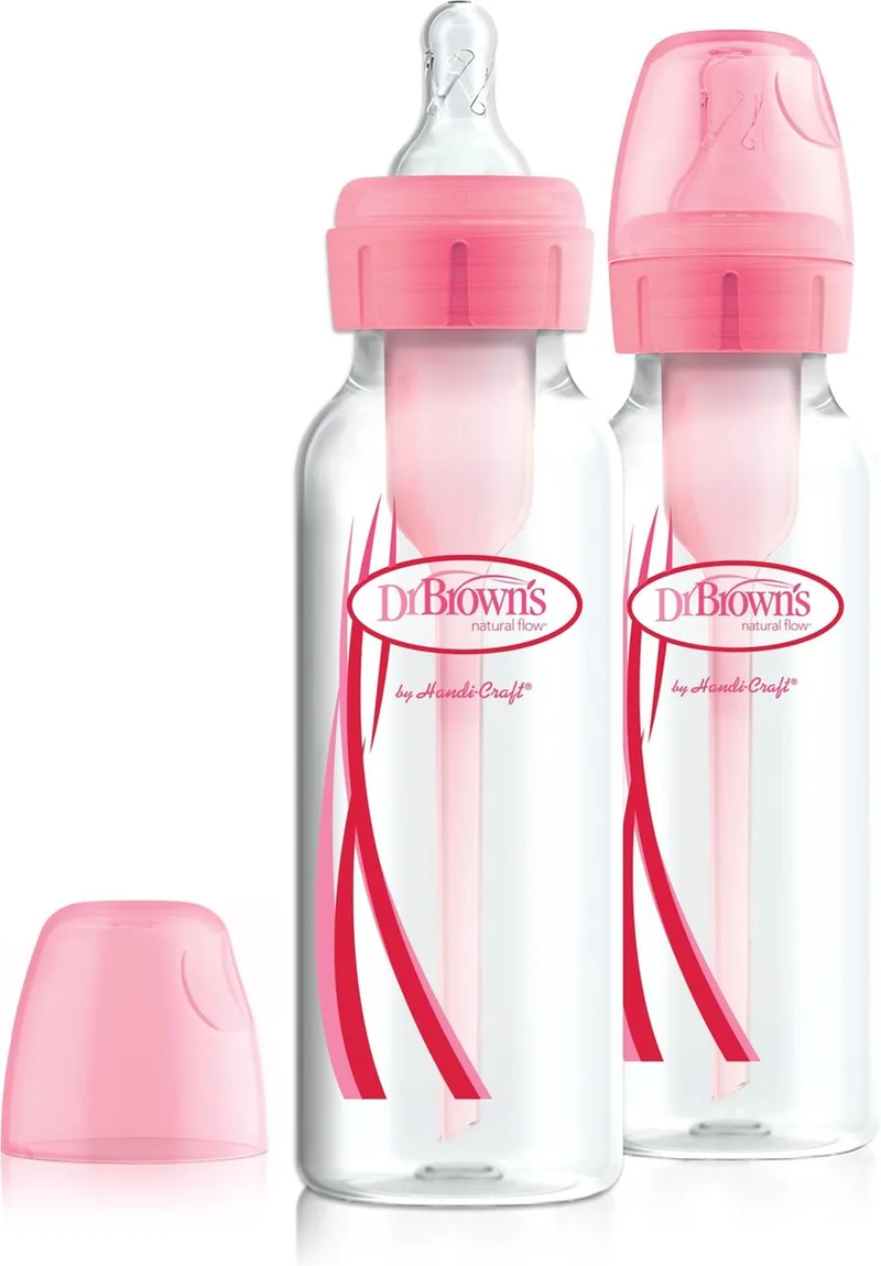 Options+ Anti-Colic Babyfles - Smalle halsfles - 250ml - Roze - 2 stuks de Dr. Brown's en Multicolor – photo produit