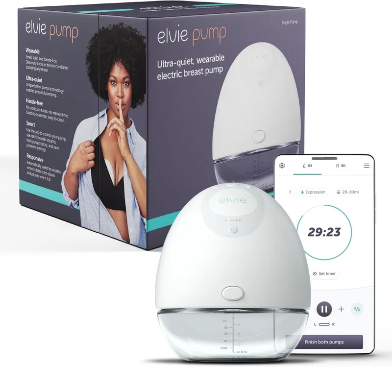 Pump Elektrische Borstkolf – Enkele handsfree borstkolf van ziekenhuiskwaliteit - Het kleinste en meest discrete draagbare kolf apparaat - Incl. gratis App en 2 flessen de Elvie en Wit, transparant, groen – photo produit