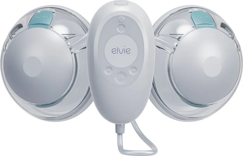 Stride 2 - Elektrische borstkolf – Dubbele handsfree borstkolf die Stil & Krachtig is - Kolfapparaat van ziekenhuiskwaliteit die past in bh - Incl. verschillende tepelmaten by Elvie in Wit, transparant, groen – product photo