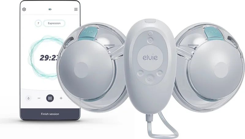 Stride 2 - Handsfree Dubbele Elektrische borstkolf – Ziekenhuiskwaliteit - Stil & Krachtig kolfapparaat - Past in bh by Elvie in Grijs, transparant, groen – product photo