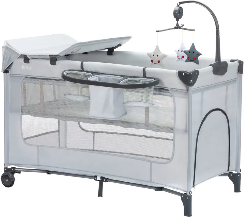 Baby-Reisebett Capri, mit 2 Rollen, Inkl. Transporttasche by Fillikid in Grau – product photo