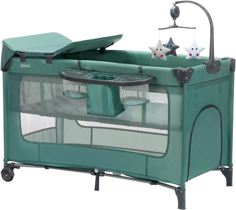 Baby-Reisebett Capri, mit 2 Rollen, Inkl. Transporttasche de Fillikid en Grün – photo produit