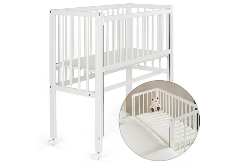 Beistellbett Vario 2in1 - 2-tlg., Stubenwagen auch für Boxspringbett Gitterbett verstellbar mit Rollen de Fillikid en Weiß – photo produit
