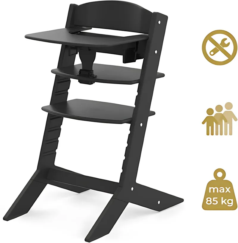 Houten Kinderstoel - Syt - Meegroeistoel voor kinderen van 6-36 maanden - inclusief eetblad - 5-punts veiligheidsgordel - 61x49x83cm - Zwart van Geuther in Syt Zwart – productfoto