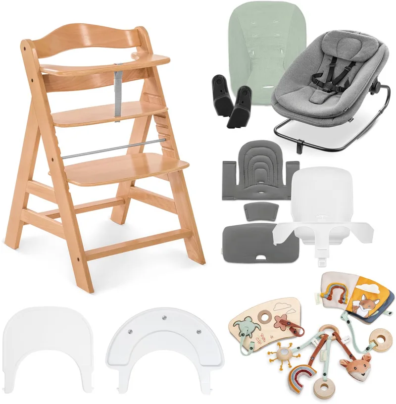 Alpha Start N Grow Set - Kinderstoel startset - vanaf geboorte tot volwassen leeftijd van Hauck in Natural Dark Grey – productfoto