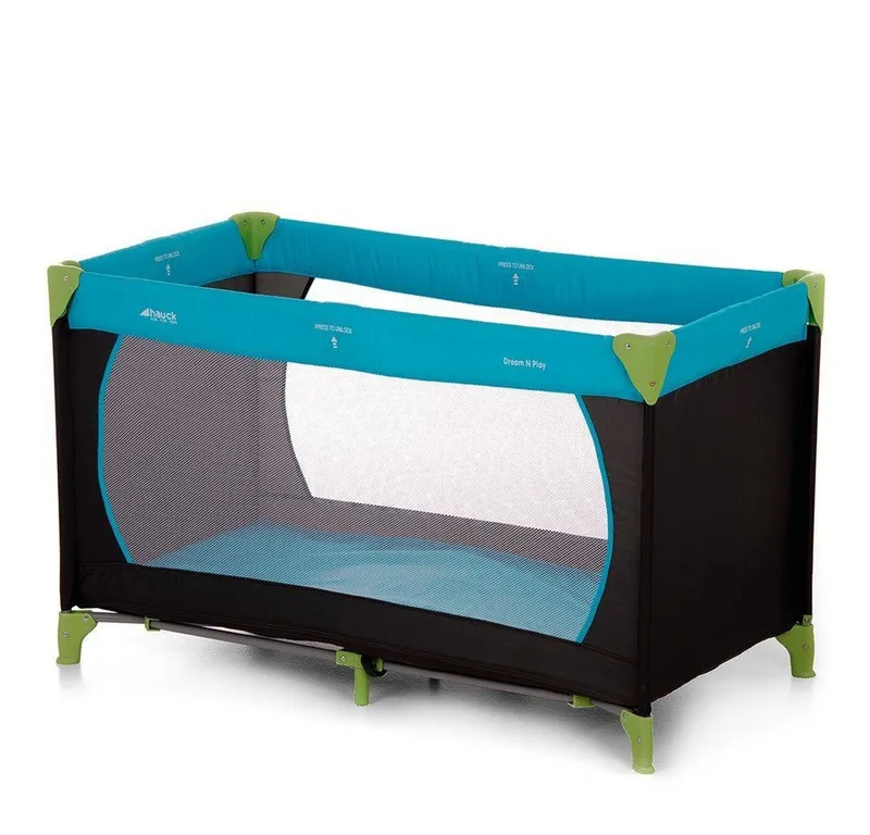 Baby-Reisebett Dream'n Play - Waterblue, Baby Kinder Reisebett 120 x 60 cm bis 15 kg faltbar mit Tasche van Hauck in Blau – productfoto