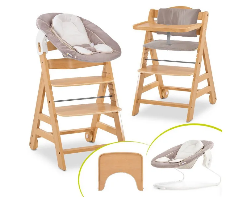 Hochstuhl Alpha Move Newborn Set - Natur, Holz Babystuhl ab Geburt mit Neugeborenenaufsatz, Sitzkissen, Essbrett van Hauck – productfoto