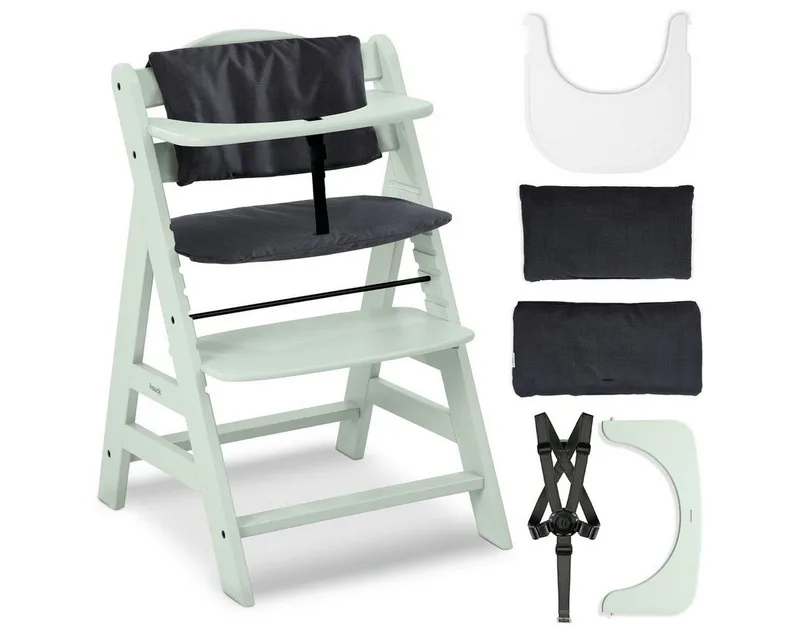 Hochstuhl Alpha Plus Mint - Charcoal, Mitwachsender Kinderhochstuhl mit Essbrett Click Tray & Sitzkissen by Hauck in Grün – product photo