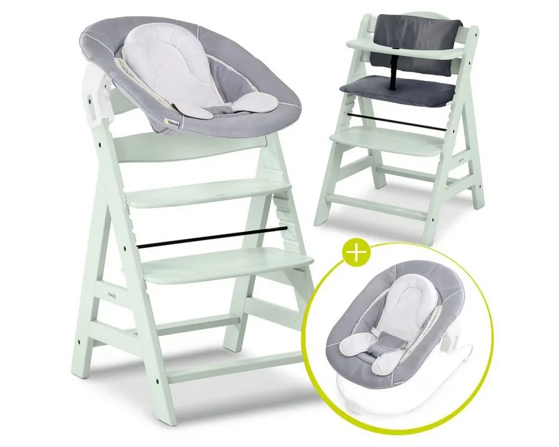 Hochstuhl Alpha Plus Mint - Newborn Set, Holz Babyhochstuhl ab Geburt inkl. Neugeborenenaufsatz & Sitzauflage van Hauck in Grün – productfoto