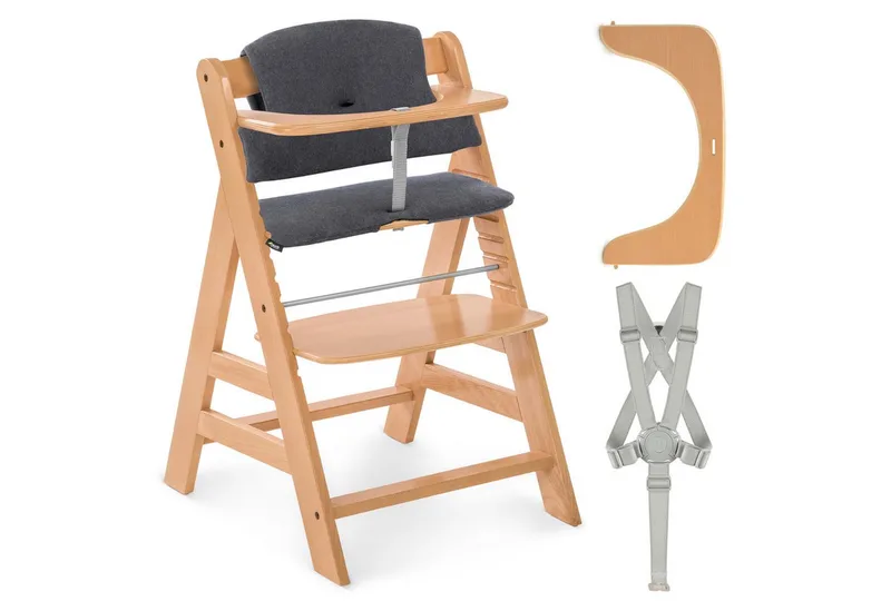 Hochstuhl Alpha Plus, Mitwachsender Holz Kinderhochstuhl mit Gurt, Schutzbügel & Sitzauflage van Hauck in Beige – productfoto