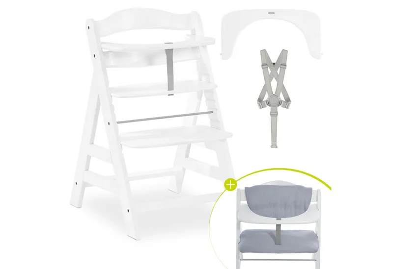 Hochstuhl Alpha Plus, Mitwachsender Holz Kinderhochstuhl verstellbar mit Sitzauflage & Gurt van Hauck in Grau – productfoto