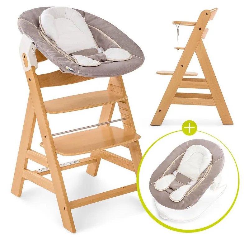 Hochstuhl Alpha Plus Natur - Newborn Set (Set, 4 St), Holz Babystuhl ab Geburt mit Aufsatz für Neugeborene höhenverstellbar van Hauck in Beige – productfoto