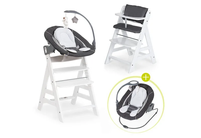 Hochstuhl Alpha Plus - Newborn Set Deluxe (Set, 4 St), Holz Babyhochstuhl ab Geburt inkl. Neugeborenenaufsatz & Sitzauflage van Hauck in Weiß – productfoto