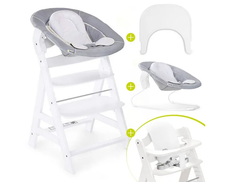 Hochstuhl Alpha Plus Newborn Set - White, Holz Babystuhl ab Geburt mit Neugeborenenaufsatz, Essbrett & Baby Seat van Hauck in Weiß – productfoto