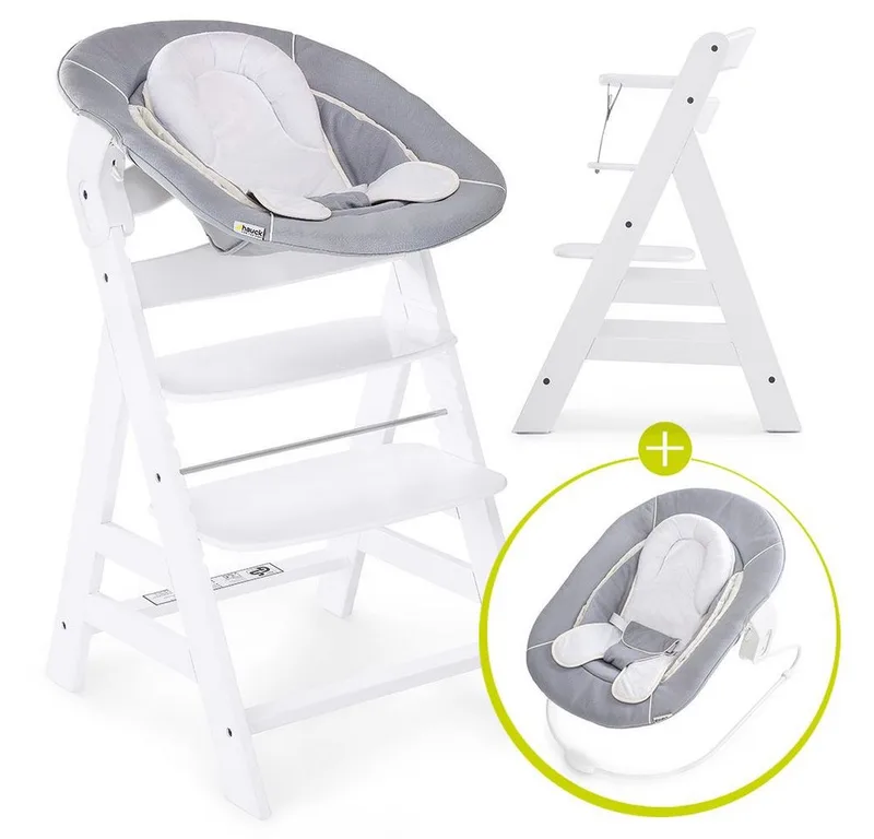 Hochstuhl Alpha Plus White Newborn Set (Set), Holz Babystuhl ab Geburt mit Aufsatz für Neugeborene höhenverstellbar van Hauck in Weiß – productfoto
