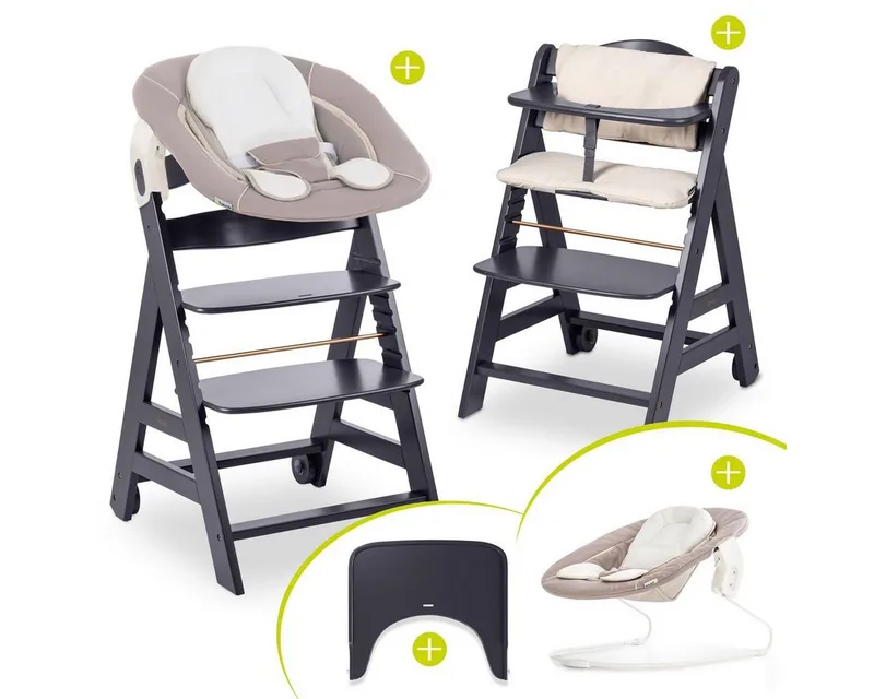 Hochstuhl Beta Plus Dark Grey - Newborn Set, Babystuhl ab Geburt inkl. Aufsatz für Neugeborene, Tisch, Sitzauflage van Hauck in Grau – productfoto