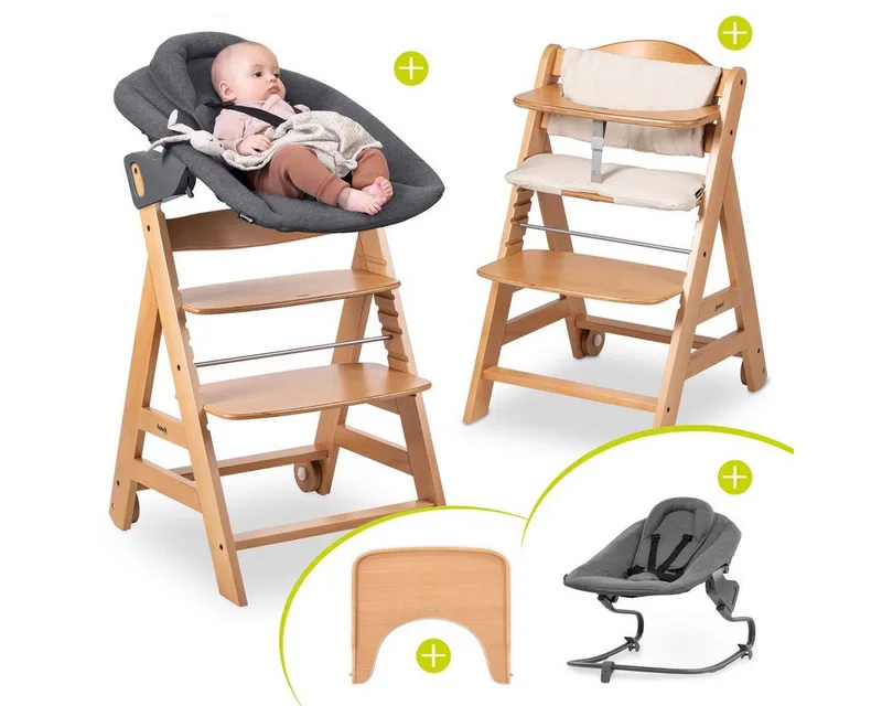 Hochstuhl Beta Plus Natural - Newborn Set, Babystuhl ab Geburt inkl. Aufsatz für Neugeborene, Tisch, Sitzauflage van Hauck in Beige – productfoto