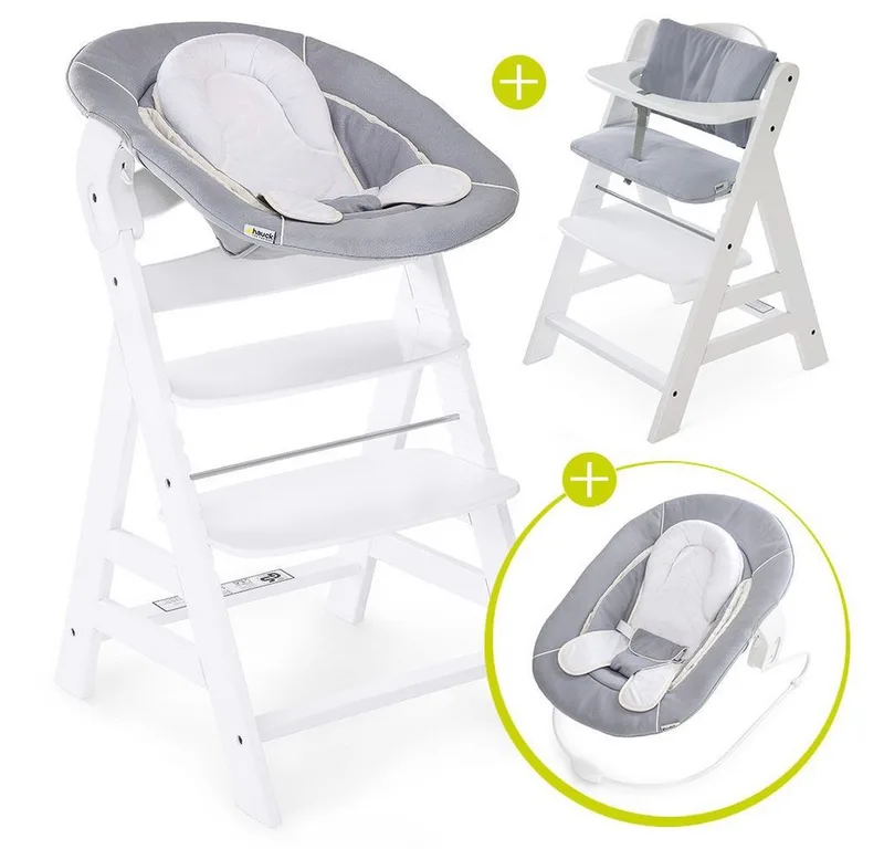 Hochstuhl Hauck Alpha Plus White Newborn Set (Set, 4 St), Holz Babyhochstuhl ab Geburt inkl. Neugeborenenaufsatz & Sitzauflage by Hauck in Weiß – product photo