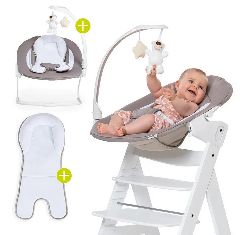 Hochstuhltablett Bouncer 2in1 Deluxe - Sand, Neugeborenenaufsatz & Babywippe für Alpha & Beta Hochstuhl ab Geburt van Hauck in Beige – productfoto