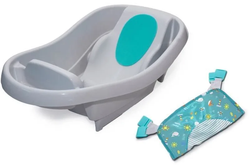 Babybadje, zeer comfortabel, extra groot met zachte stoffen draagzak, zitkussens, plank, tot 24 maanden de Ingenuity en Grijs – photo produit
