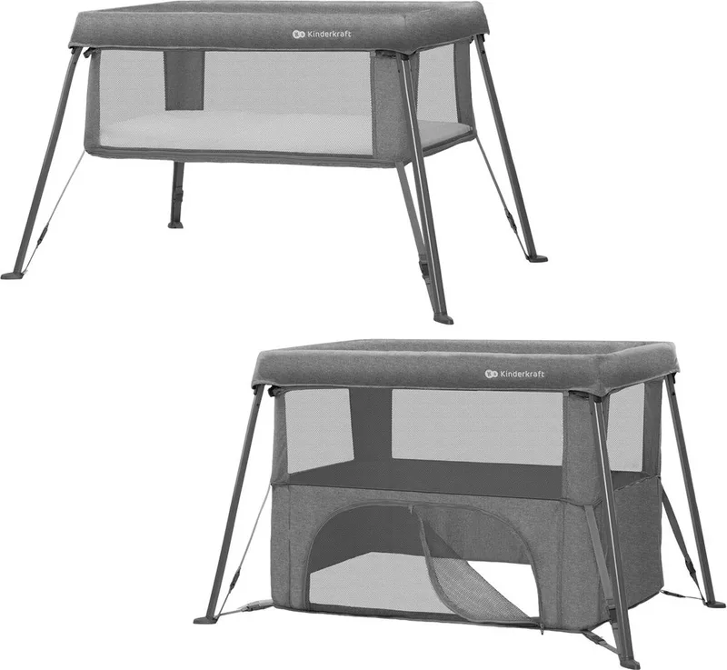 CAMI 3-in-1 Reisbedje en Wieg - Voor Pasgeborenen tot 3 Jaar - 2 Hoogte-instellingen, Lichtgewicht en Compact Inklapbaar by Kinderkraft in Grijs – product photo