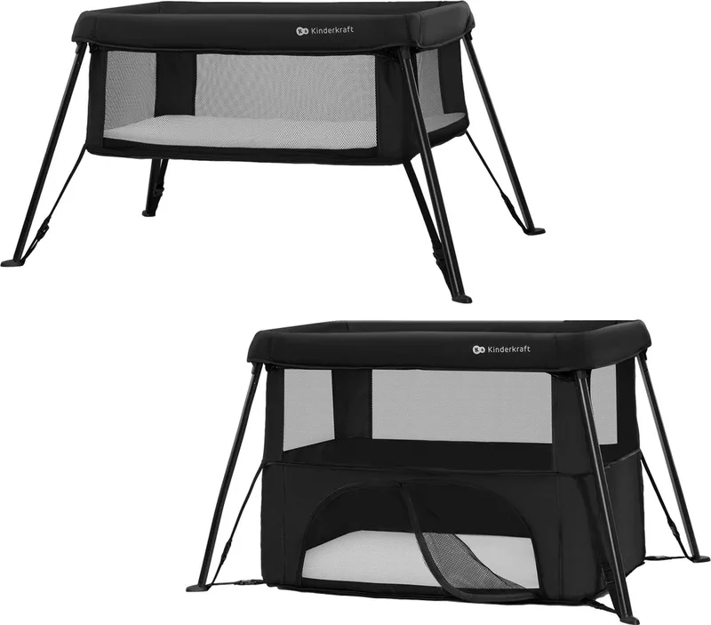 CAMI 3‑in‑1 Reisbed – Wieg & Reisbed – Lichtgewicht 5 kg – 2 Hoogte-instellingen – Reisrugzak Inclusief – Compact Inklapbaar by Kinderkraft in Zwart – product photo