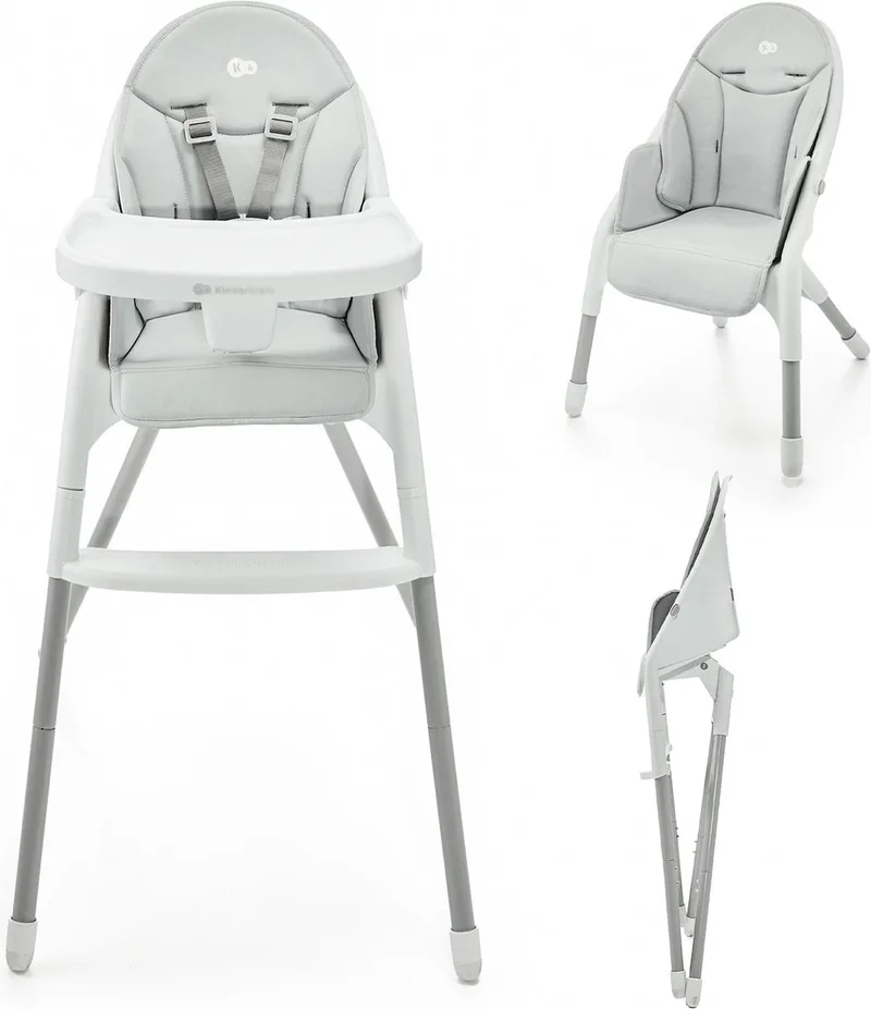 DINNLY Kinderstoel – Inklapbaar – 5-puntsgordel – Inclusief Dienblad – Vanaf 6 maanden – Lichtgrijs van Kinderkraft in Grijs – productfoto