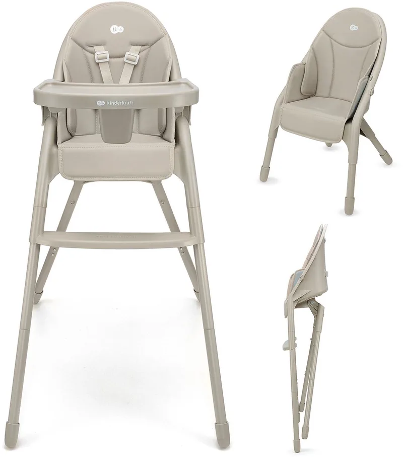 DINNLY Kinderstoel – Inklapbaar – 5-puntsgordel – Inclusief Dienblad – Vanaf 6 maanden by Kinderkraft in Beige – product photo