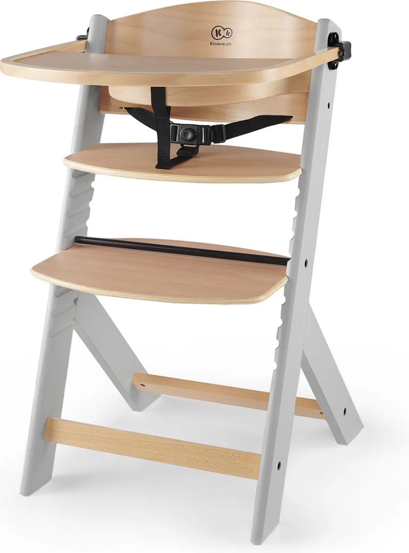 ENOCK - Houten Kinderstoel 3-in-1 - Hoge babystoel - Ergonomisch - Brede zitting - Grijs van Kinderkraft in Grijs;Hout – productfoto