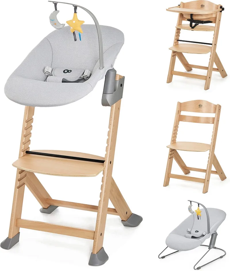 ENOCK met CALMEE 3-in-1 Houten Kinderstoel - Voor Baby’s en Kinderen tot 10 Jaar - Verstelbaar, Inclusief 3-Punts Gordels en Schommelstoel by Kinderkraft in Natuur – product photo