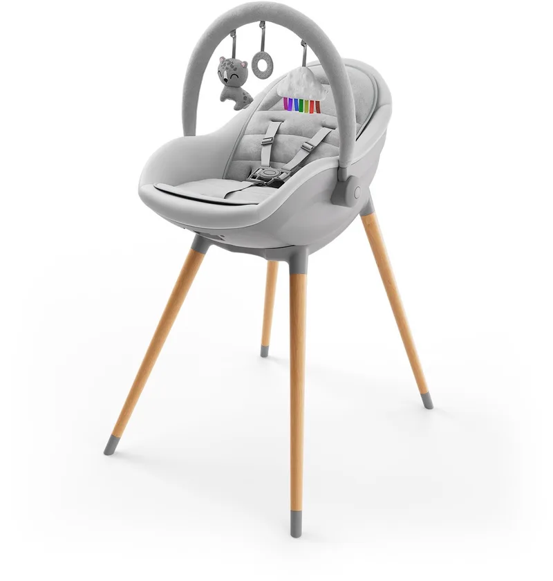 FINI UP Kinderstoel 3‑in‑1 – Kunstlederen Bekleding – Verstelbare Tray – Ligstoeltje - Omzetbaar naar Speelfauteuil – Vvan de geboorte tot 20 kg van Kinderkraft in Grijs – productfoto