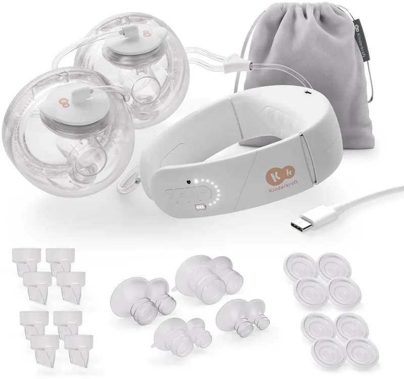 GENTLENEST Hands-Free Dubbele Borstkolf - Drievoudig Systeem met 9 Niveaus – 4 Borstschilden - Gris de Kinderkraft en Wit – photo produit
