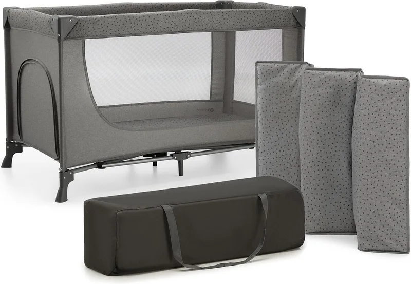 JOY 2 - Reisbed 2-in-1 - Voor baby's tot 15 kg - Compact inklapbaar - Met draagtas van Kinderkraft in Grijs – productfoto