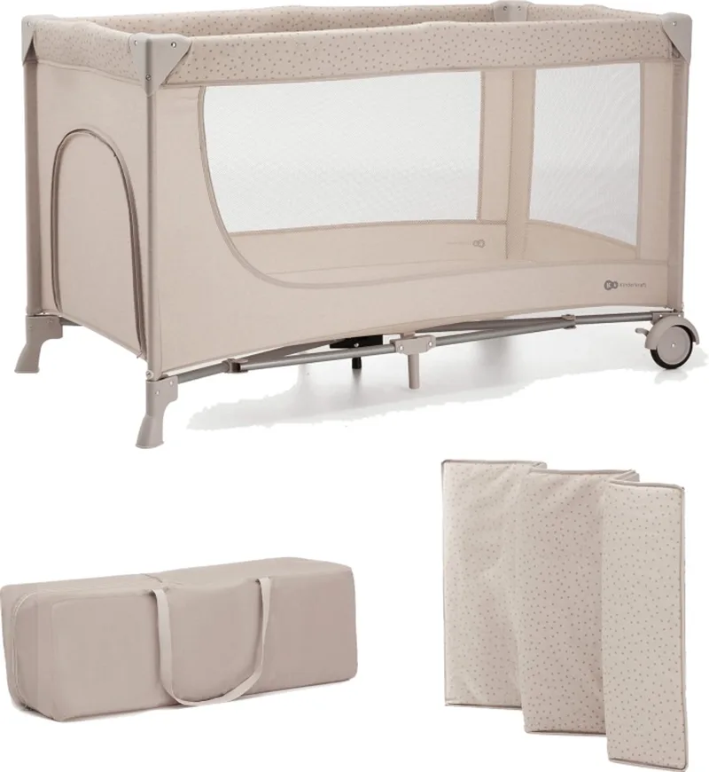 JOY 2 - Reisbed 2-in-1 - Voor baby's tot 15 kg - Snel en eenvoudig inklapbaar van Kinderkraft in Beige – productfoto