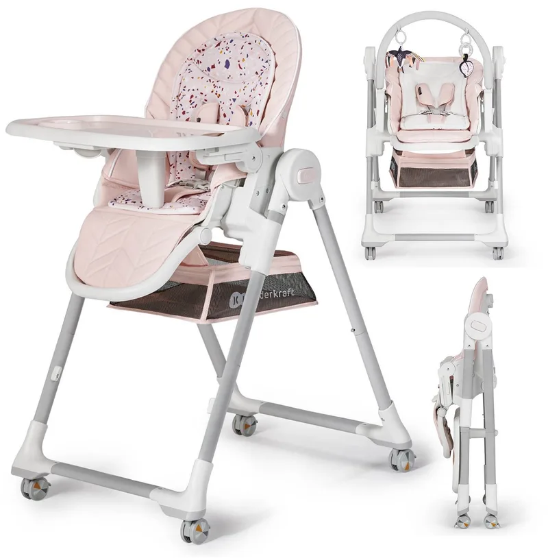 LASTREE 2-in-1 Wip- en Kinderstoel - Voor Baby’s tot 15 kg - Verstelbare Rugleuning, Voetsteun en Hoogte, Inclusief Speeltjes van Kinderkraft in Roze – productfoto