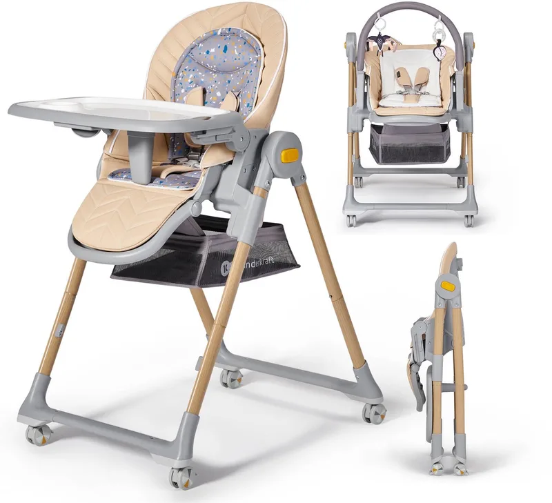 LASTREE – 2-in-1 Wipstoel en Kinderstoel – 5 Hoogte-instellingen – Inclusief Speeltjes – Makkelijk te Reinigen – Tot 15 kg van Kinderkraft in Beige – productfoto