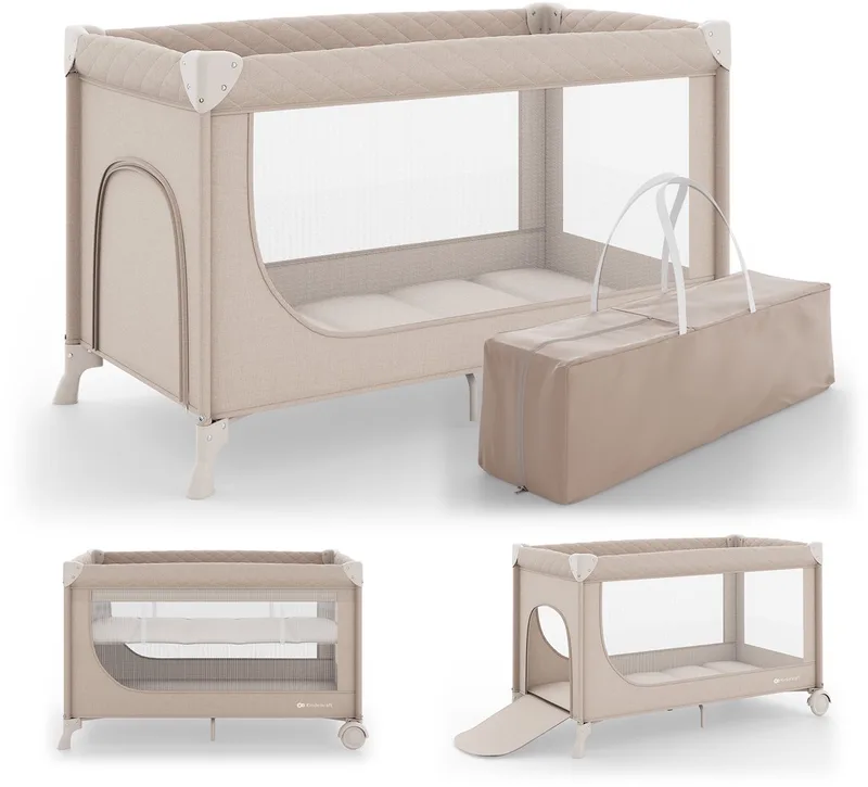 LEODY UP - Campingbedje - 2-in-1 - Snel Inklapbaar - Verstelbare Bodemhoogte - Beige by Kinderkraft in Beige/Beige – product photo