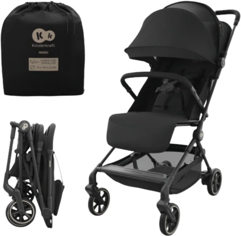 NEBO Buggy - tot 22 kg eenhandig inklappen zelfstaand compact ontwerp 5-puntsgordel schouderriem transporttas van Kinderkraft in Zwart – productfoto