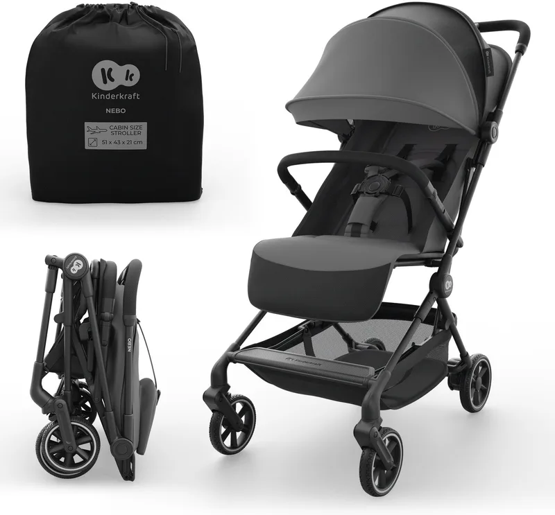 NEBO Buggy - ultralicht aluminium frame UPF50+ waterdichte kap ligstand voetensteun opvouwbaar by Kinderkraft in Grijs – product photo