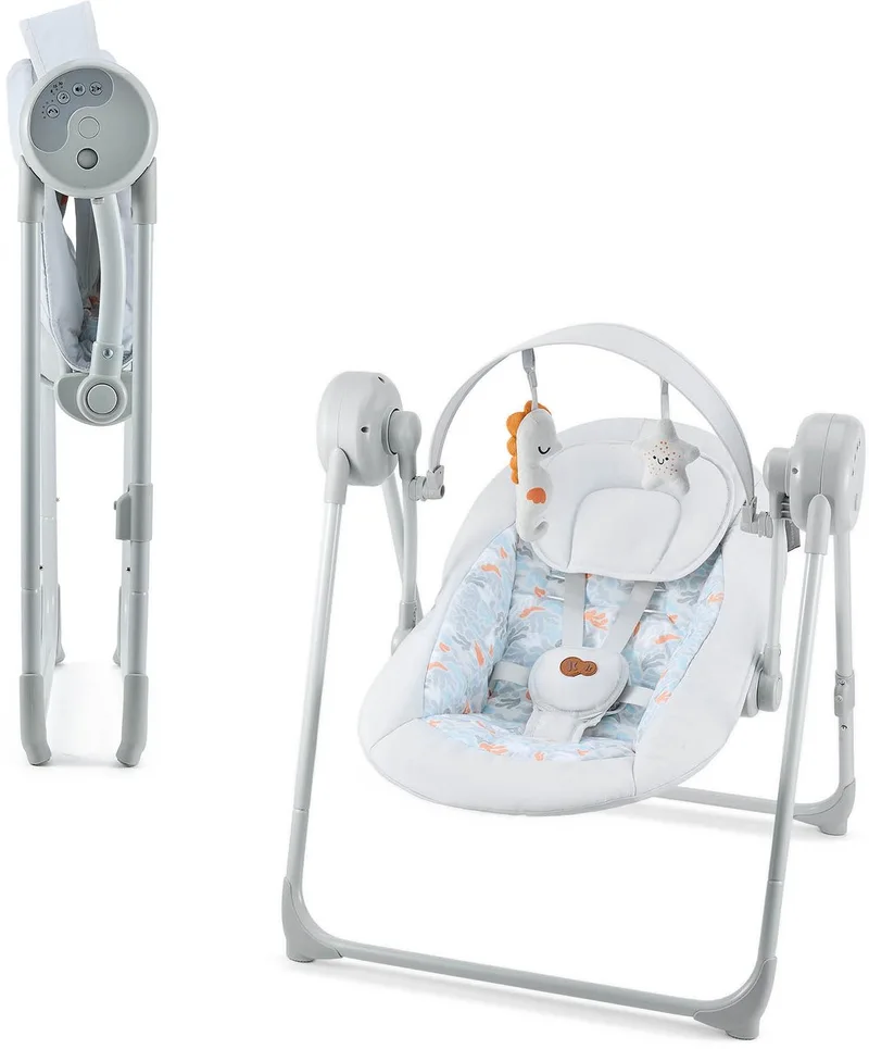 SWINGEE Elektrische Babyschommel en Wipstoel - 5 Snelheden, 8 Melodieën, Timer 8/15/30 min - 2 Zitposities, Veiligheidsharnas van Kinderkraft in Grijs – productfoto