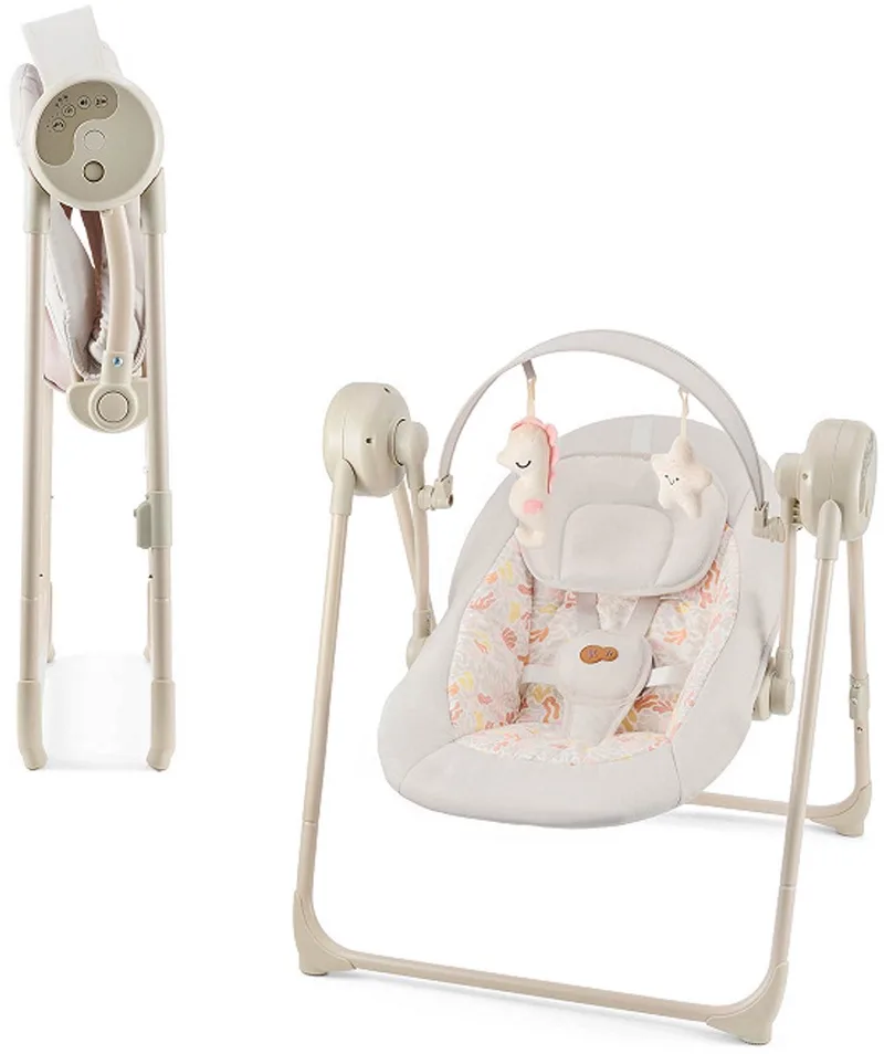 SWINGEE Wipstoel & Babyschommel – Elektrisch 2-in-1 – 5 Snelheden, 8 Melodieën, Timer – Opvouwbaar & Lichtgewicht 3,7 kg – 2 Zitposities de Kinderkraft en Beige – photo produit